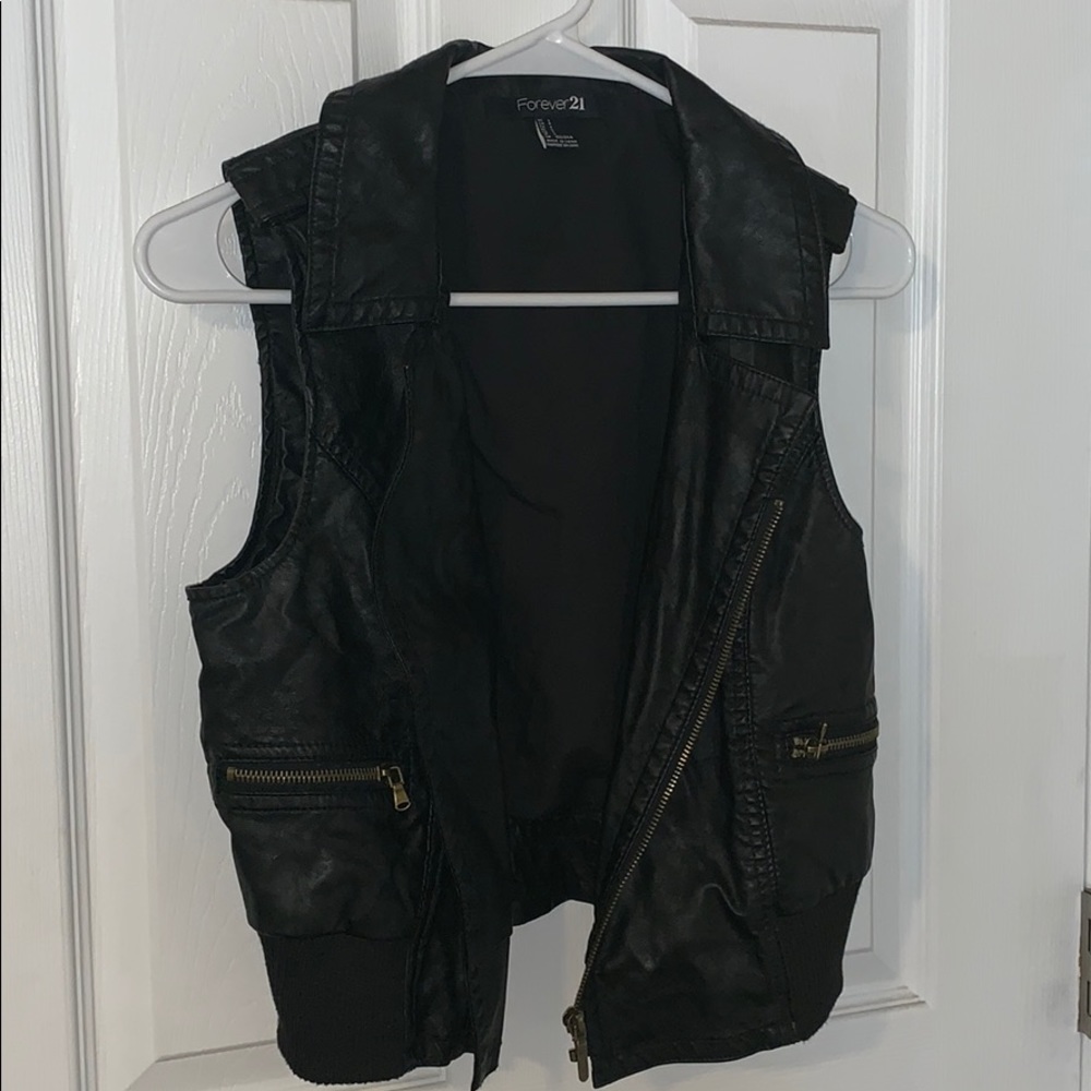 Black faux leather vest